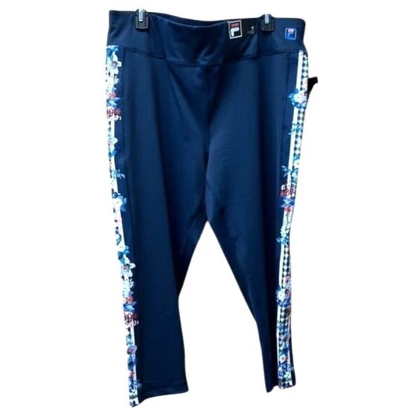 Fila Sport Womens Plus Midnight Bliss Capri Leggings 2X Navy Blue Floral Side St - Picture 1 of 9